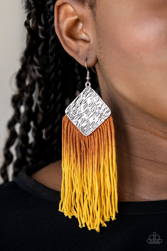 Paparazzi Earrings - DIP The Scales - Yellow - Brown